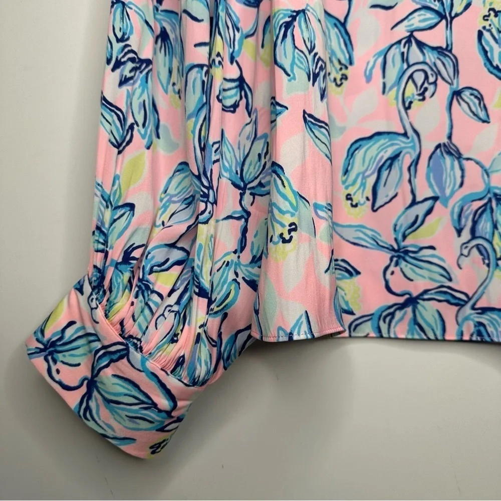 Lilly Pulitzer Maisel Blouse in Sweet Pea Pink Chasing The Sun Size Small